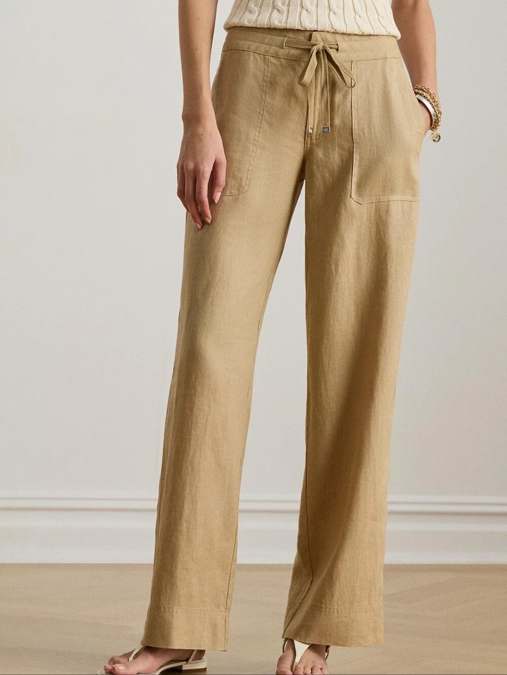 NWT Lauren Ralph Lauren 100% Linen Pants Women’s Tan Wide Leg Boho Beachy